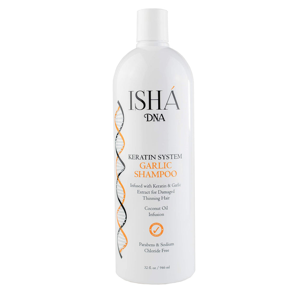 ISHA DNA Keratin System Shampoo - Infused with Garlic Extract for Damaged, Thinning Hair - Promotes Growth, Sulfate and Paraben Free