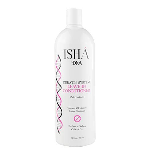 ISHA DNA Keratin Treatment System Leave In conditioner - Sulfate Free - Daily Treatment For Instant Damage Control - Provides Volume and Detangles - Coconut and Argan Oil Infused (12 Fl oz.)